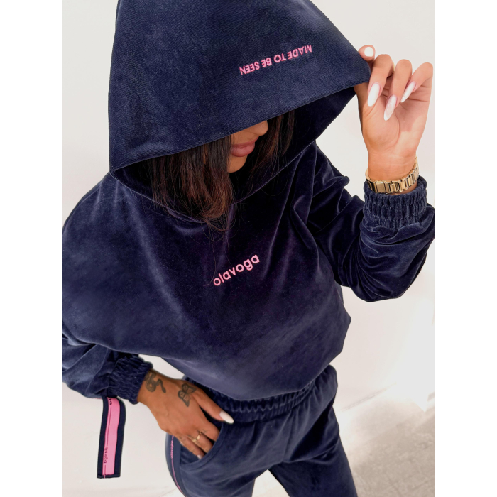 KOMPLET DRES DAMSKI WELUROWY TAŚMY OLAVOGA SMOOVE NAVY BLUE