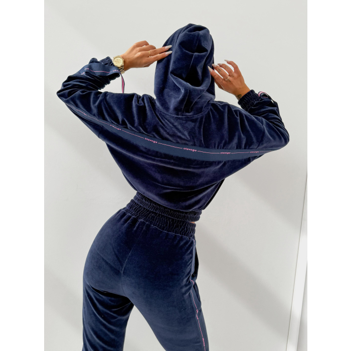 KOMPLET DRES DAMSKI WELUROWY TAŚMY OLAVOGA SMOOVE NAVY BLUE