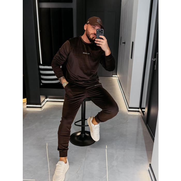 KOMPLET DRES MĘSKI WELUROWY HAFT OLAVOGA MEN LEGACY BROWN