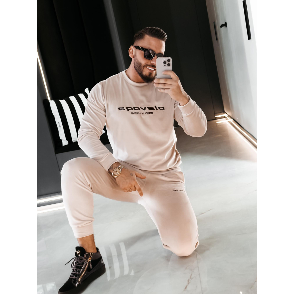 KOMPLET DRES MĘSKI WELUROWY HAFT OLAVOGA MEN SKIP BEIGE