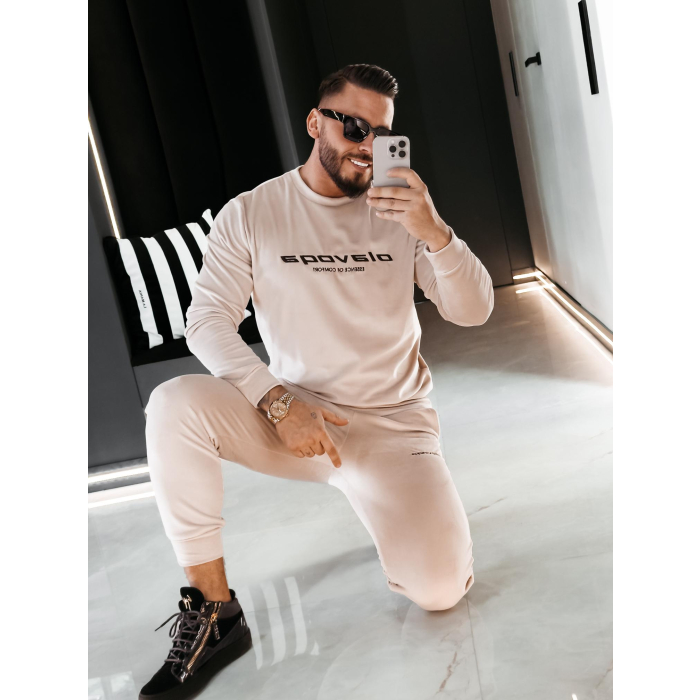 KOMPLET DRES MĘSKI WELUROWY HAFT OLAVOGA MEN SKIP BEIGE