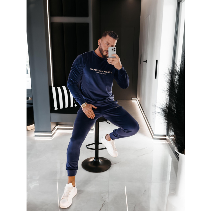 KOMPLET DRES MĘSKI WELUROWY HAFT OLAVOGA MEN SKIP NAVY BLUE