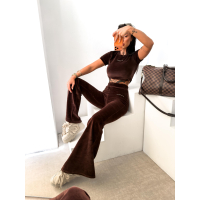KOMPLET DRES WELUROWY Z KRÓTKIM RĘKAWEM OLAVOGA CORE BROWN