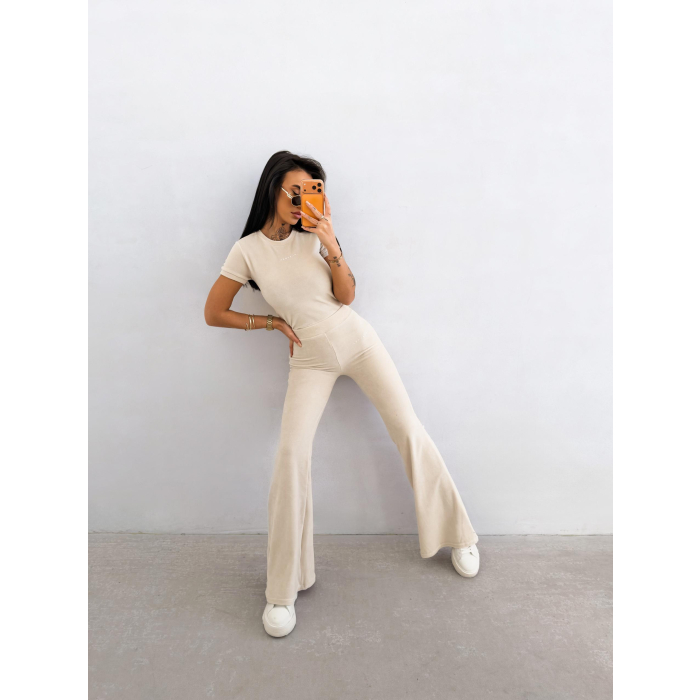 KOMPLET DRES WELUROWY Z KRÓTKIM RĘKAWEM OLAVOGA CORE BEIGE