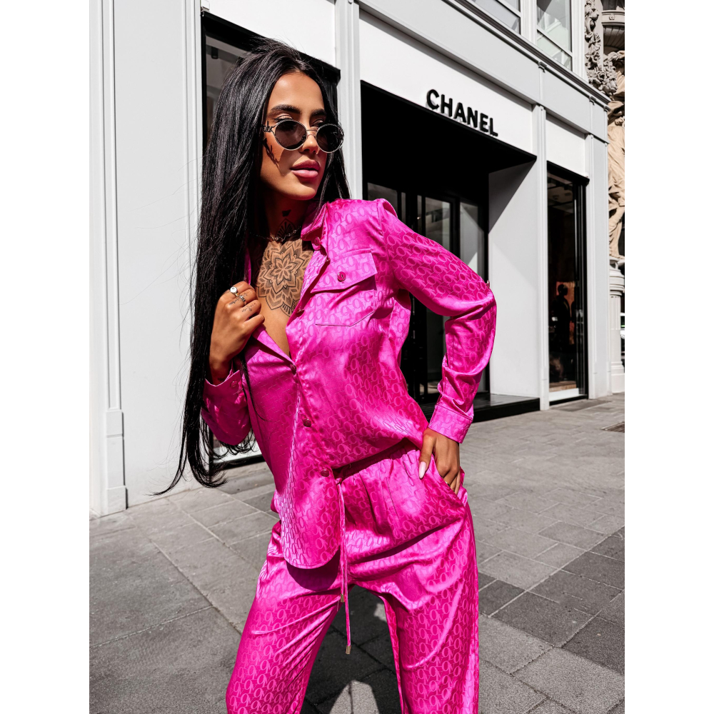 KOMPLET SATYNOWY LOGOWANY OLAVOGA REUNION NEON PINK