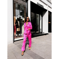 KOMPLET SATYNOWY LOGOWANY OLAVOGA REUNION NEON PINK