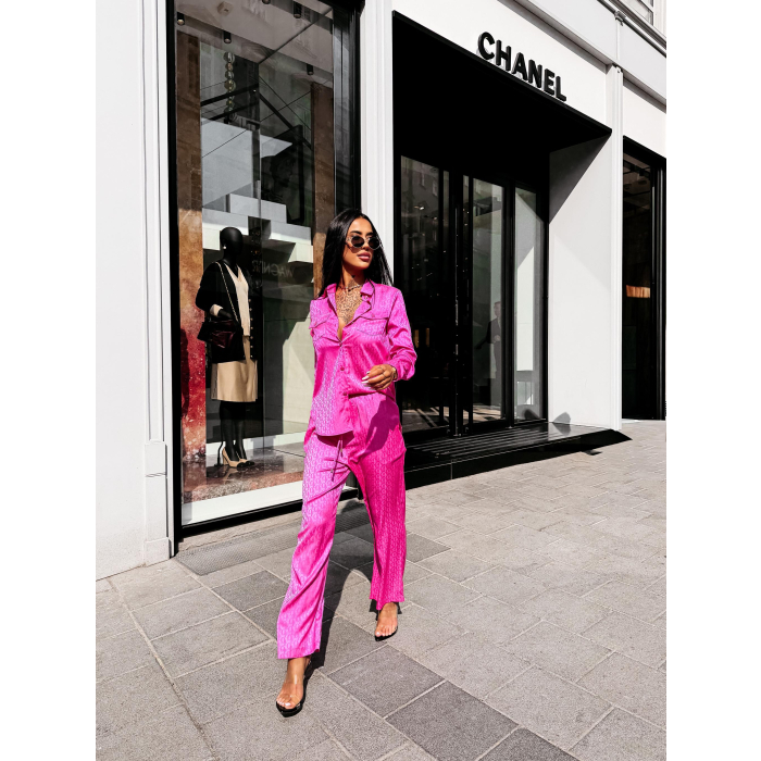 KOMPLET SATYNOWY LOGOWANY OLAVOGA REUNION NEON PINK