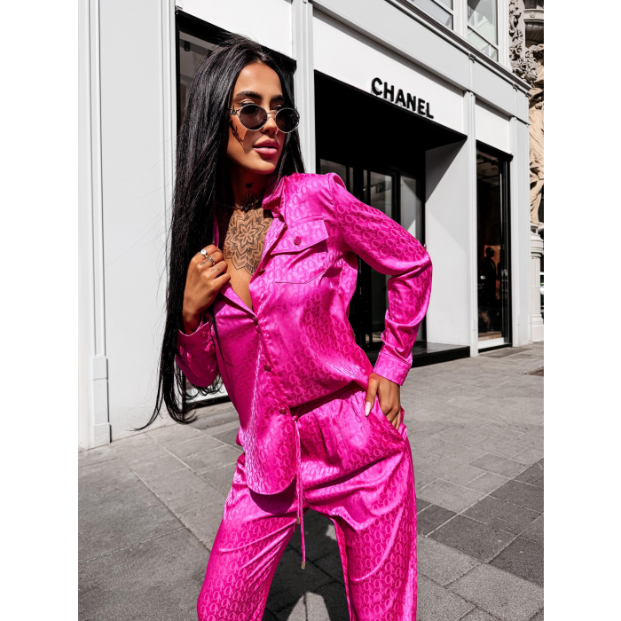 KOMPLET SATYNOWY LOGOWANY OLAVOGA REUNION NEON PINK
