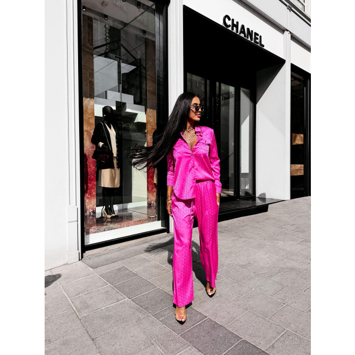 KOMPLET SATYNOWY LOGOWANY OLAVOGA REUNION NEON PINK
