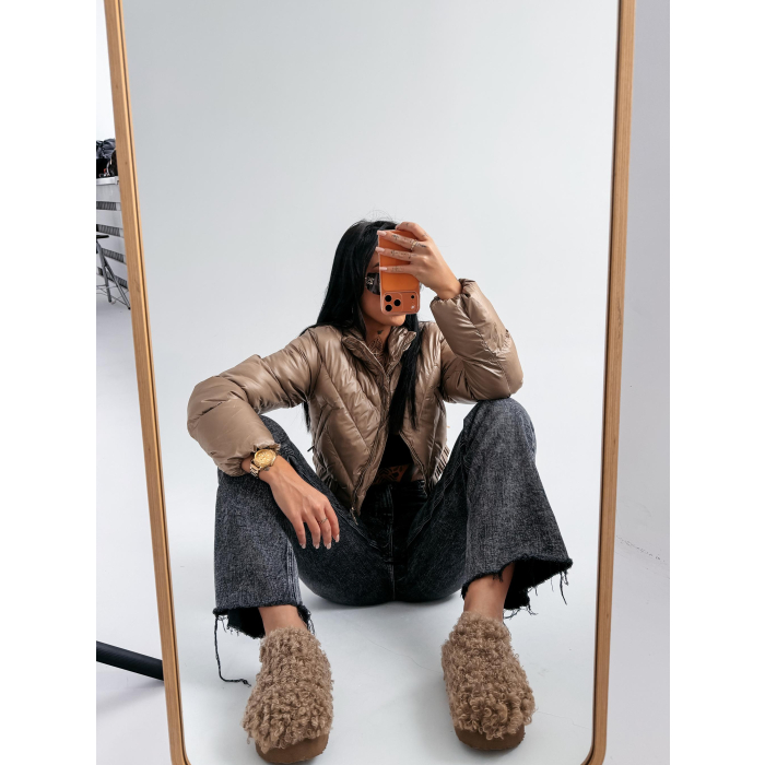 KURTKA DAMSKA BOMBER PIKOWANA OLAVOGA TAAZU BEIGE