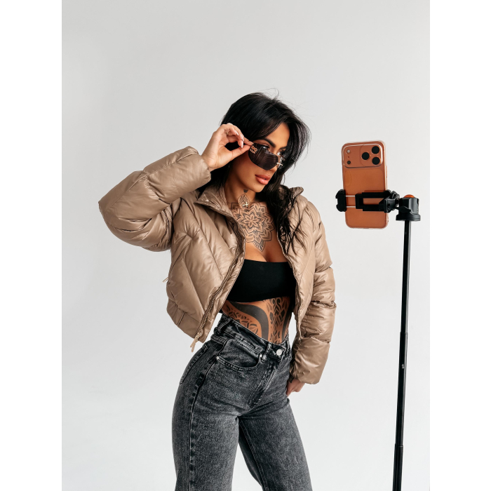 KURTKA DAMSKA BOMBER PIKOWANA OLAVOGA TAAZU BEIGE