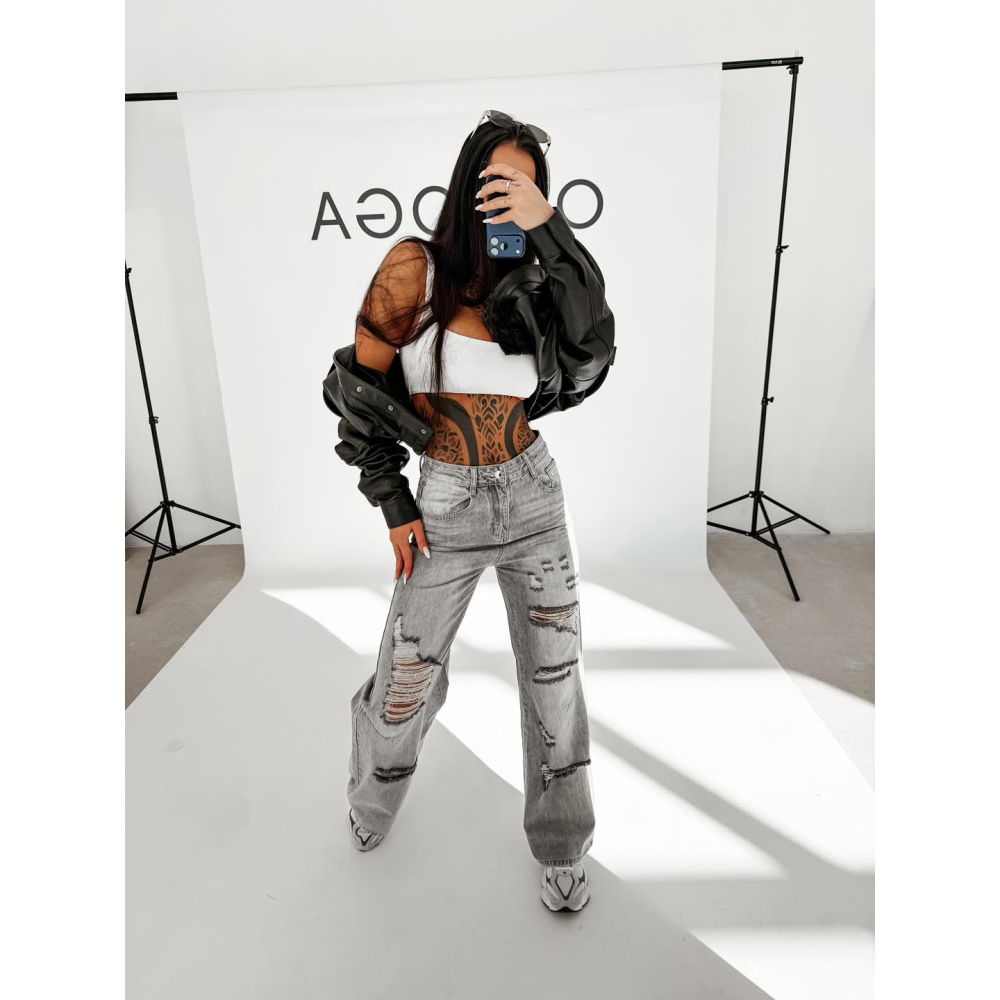 SPODNIE JENSOWE DENIM BAGGY DZIURY OLAVOGA BAMBI GRAY