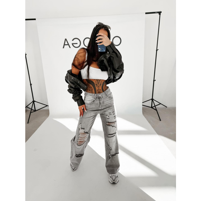 SPODNIE JENSOWE DENIM BAGGY DZIURY OLAVOGA BAMBI GRAY