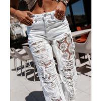 SPODNIE JENSOWE DENIM DZIURY KORONKA OLAVOGA BALTIS WHITE