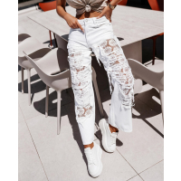 SPODNIE JENSOWE DENIM DZIURY KORONKA OLAVOGA BALTIS WHITE