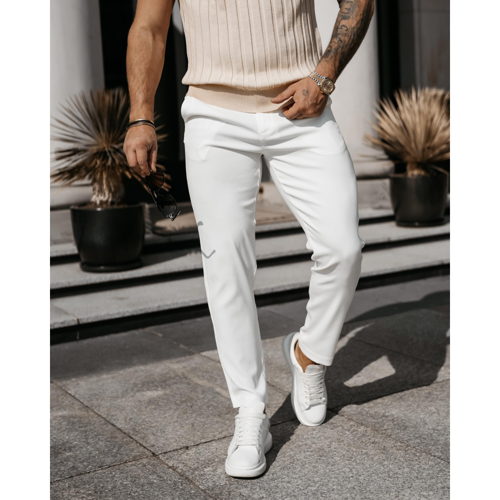 SPODNIE MĘSKIE ELEGANCKIE OLAVOGA MEN LORENZO ECRU