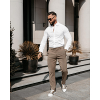 SPODNIE MĘSKIE ELEGANCKIE OLAVOGA MEN LORENZO BEIGE