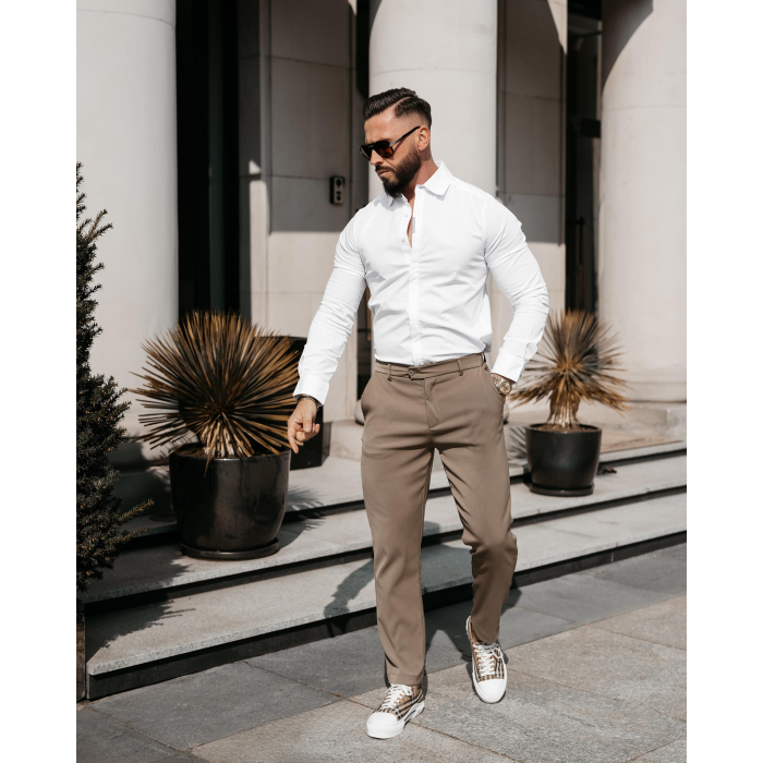 SPODNIE MĘSKIE ELEGANCKIE OLAVOGA MEN LORENZO BEIGE