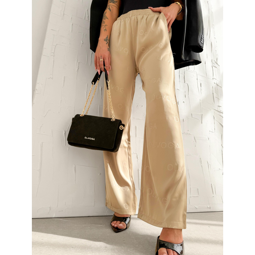 SPODNIE SZEROKIE LOGOWANE OLAVOGA LUXE LOUNGE BEIGE