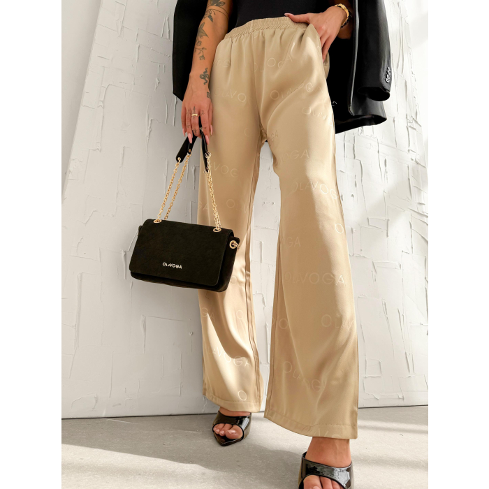 SPODNIE SZEROKIE LOGOWANE OLAVOGA LUXE LOUNGE BEIGE