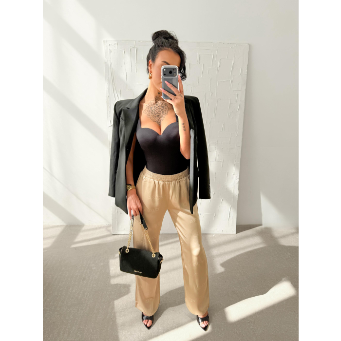 SPODNIE SZEROKIE LOGOWANE OLAVOGA LUXE LOUNGE BEIGE