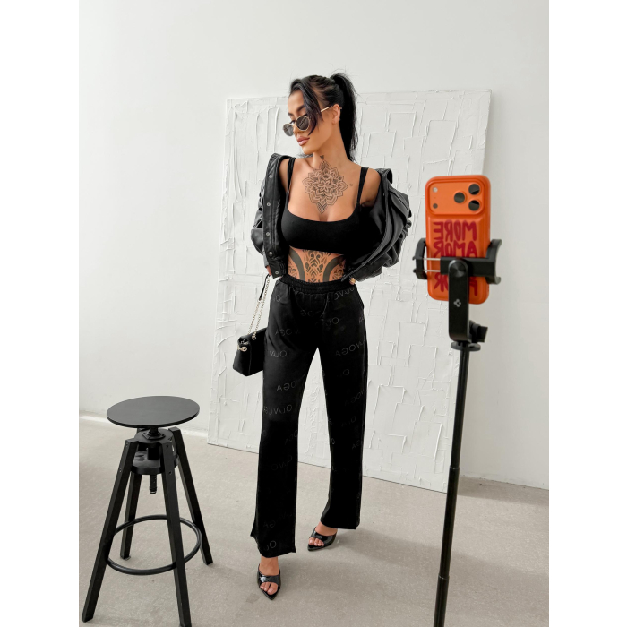 SPODNIE SZEROKIE LOGOWANE OLAVOGA LUXE LOUNGE BLACK