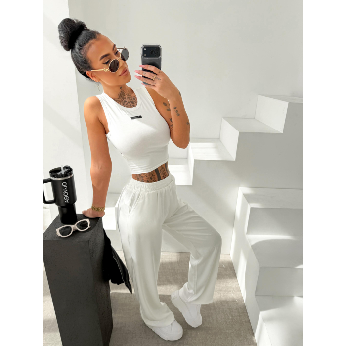 SPODNIE SZEROKIE LOGOWANE OLAVOGA LUXE LOUNGE ECRU