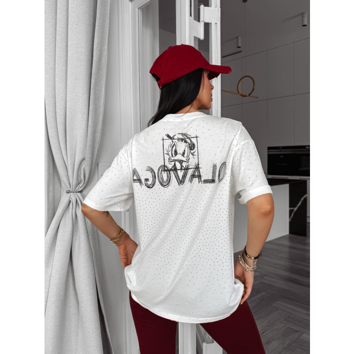 BLUZKA T-SHIRT DAMSKI OVERSIZE DONALD CYRKONIE OLAVOGA MARA ECRU