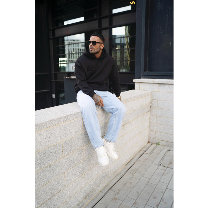 BLUZA MĘSKA BAWEŁNIANA Z KAPTUREM OVERSIZE OLAVOGA MEN VITREGNO BLACK