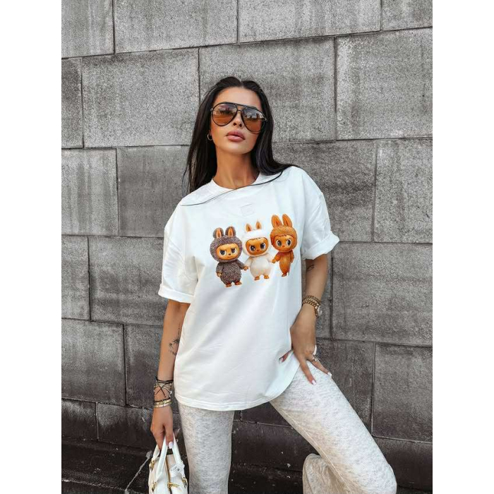 BLUZKA T-SHIRT DAMSKI OVERSIZE LABUBU OLAVOGA HEART SIDE ECRU