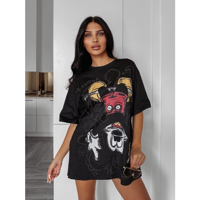 BLUZKA T-SHIRT DAMSKI OVERSIZE MYSZKA MIKI OLAVOGA RUST BLACK