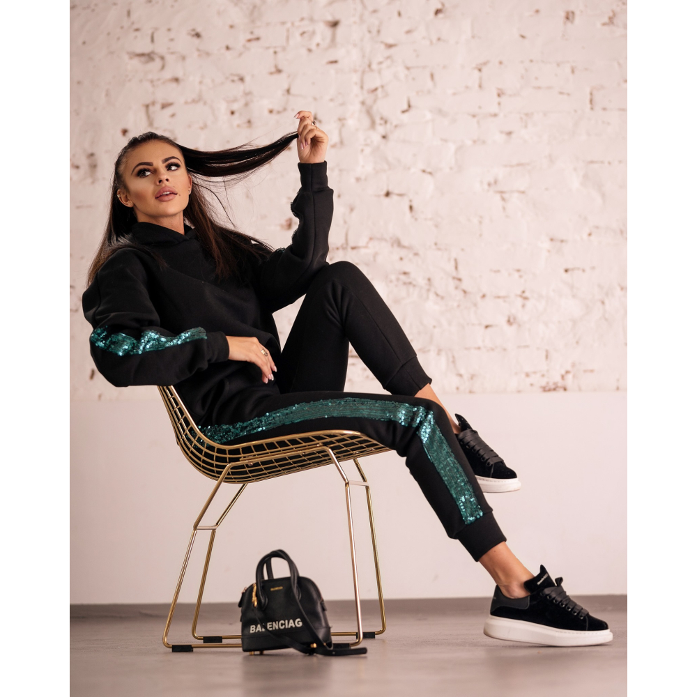 KOMPLET DRES SEQUIN STRIPES BLACK