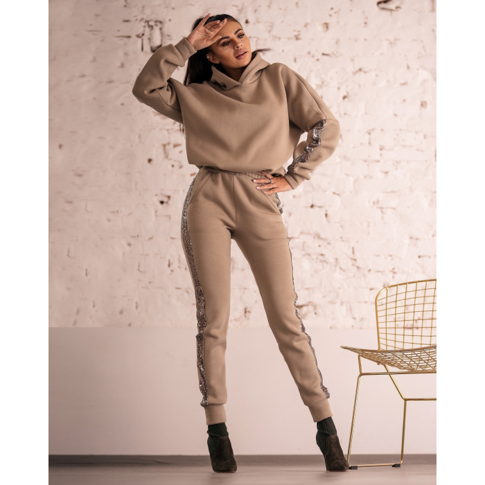 KOMPLET DRES SEQUIN STRIPE KHAKI