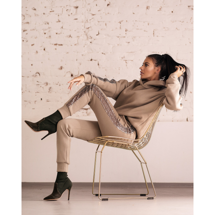 KOMPLET DRES SEQUIN STRIPE KHAKI
