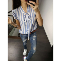 BLUZKA STRIPE BOW BLUE
