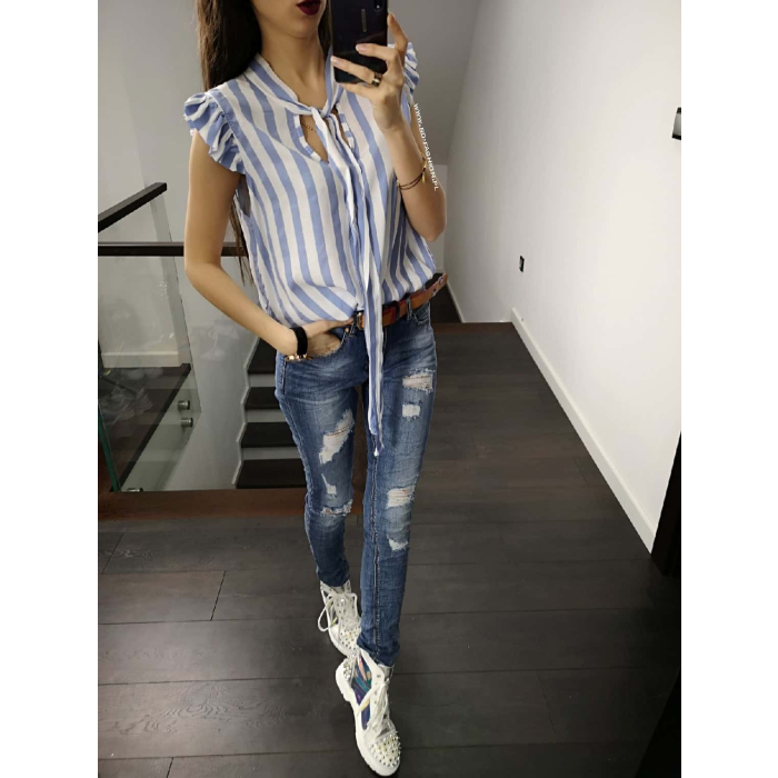 BLUZKA STRIPE BOW BLUE