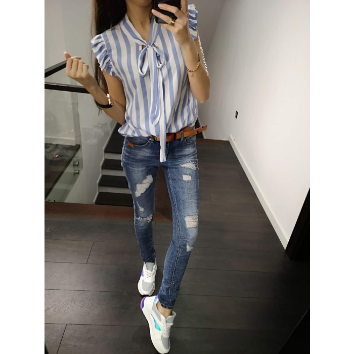 BLUZKA STRIPE BOW BLUE