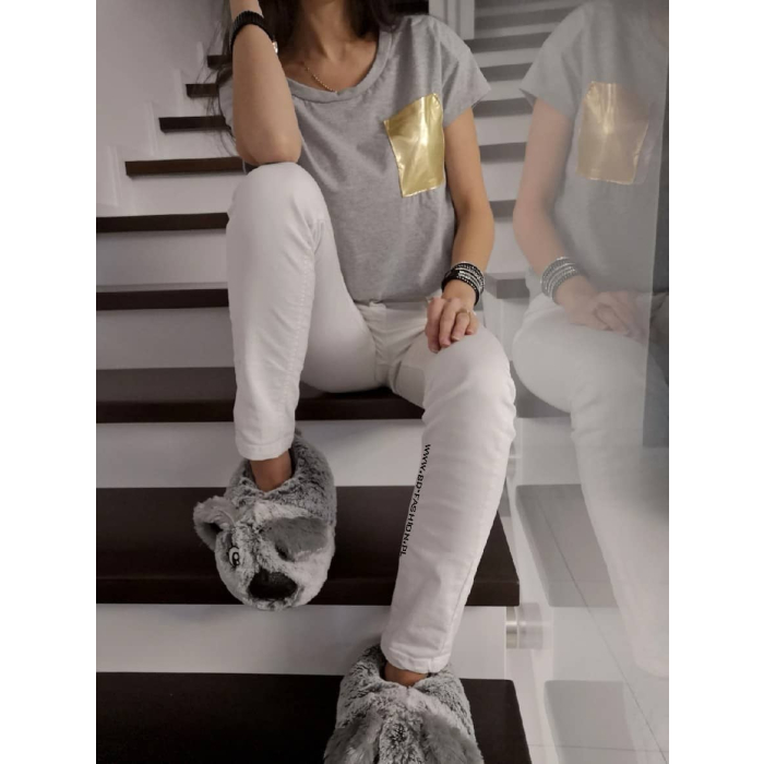 BLUZKA T-SHIRT GOLD POCKET GRAY