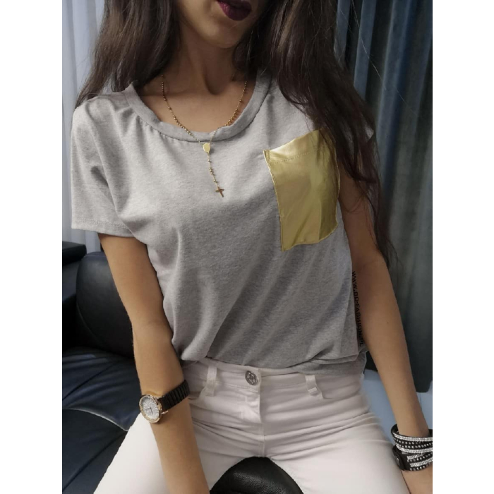 BLUZKA T-SHIRT GOLD POCKET GRAY