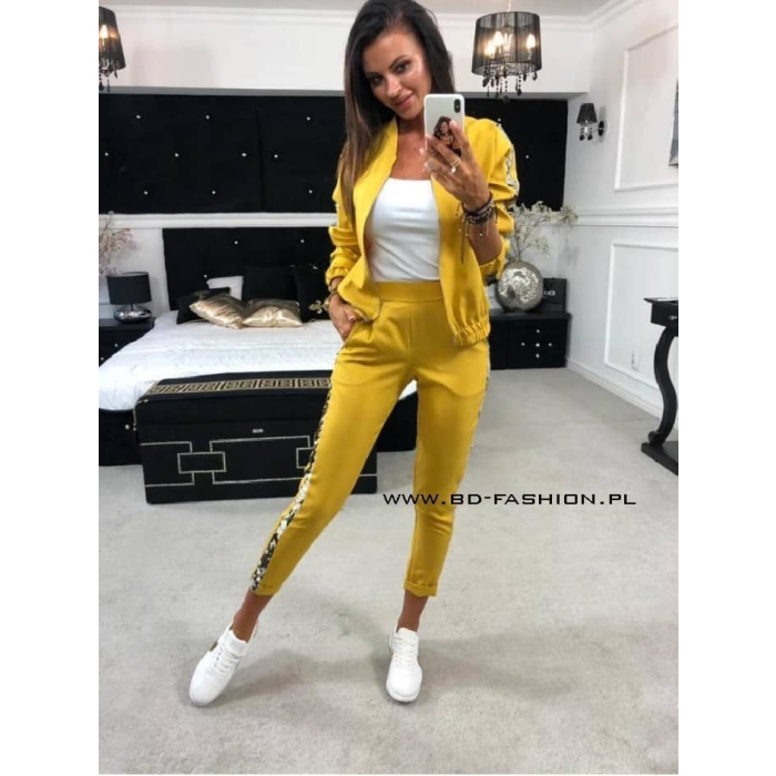 KOMPLET STRIPE CEKINS MUSTARD