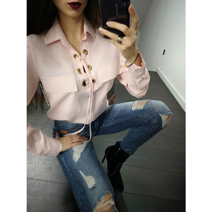 KOSZULA POCKETS GOLD RING BABY PINK