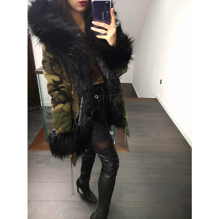 KURTKA PARKA MORO CZARNE FUTERKO