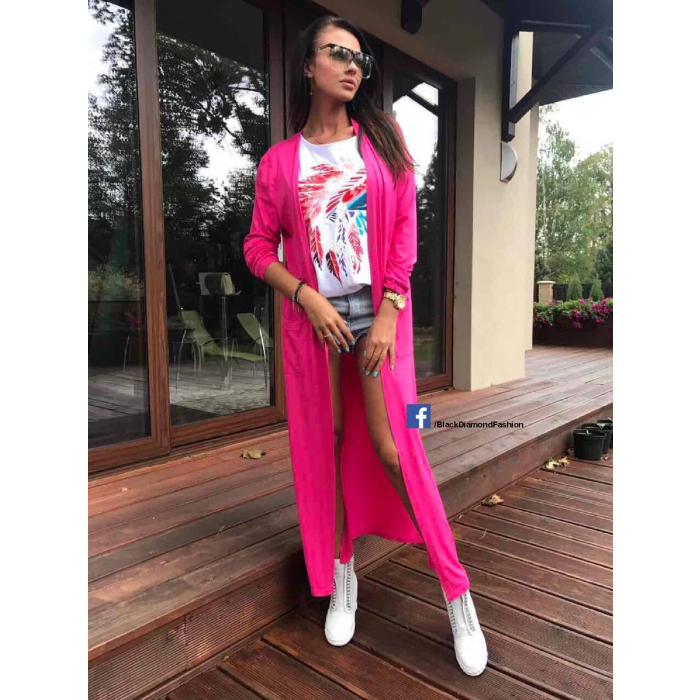 NARZUTA DZIANINOWA LONG TO THE MOON NEON PINK