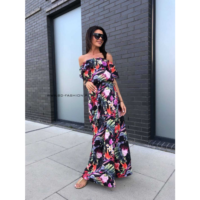 SUKIENKA MAXI FLOWER KAKTUS BLACK