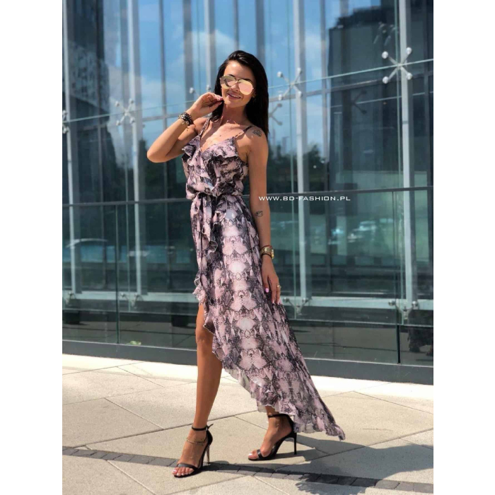 SUKIENKA MAXI SNAKE ASYMETRYCZNA PINK