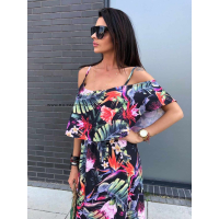 SUKIENKA MAXI STRAP FLOWER KAKTUS BLACK
