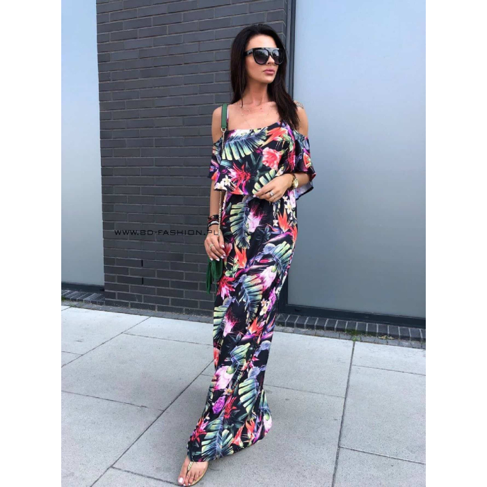 SUKIENKA MAXI STRAP FLOWER KAKTUS BLACK