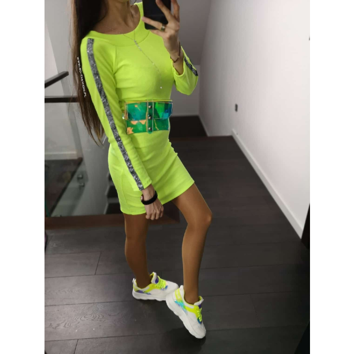SUKIENKA PRĄŻEK LAMPAS BROKAT NEON LIME