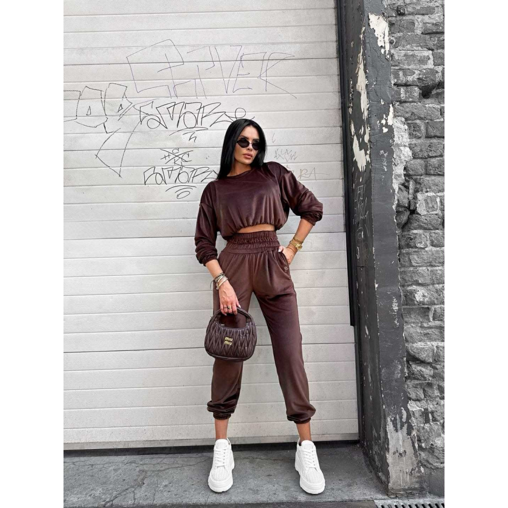 KOMPLET DRES WELUROWY HAFT OLAVOGA VELVET STORM MEDIUM CHOCOLATE