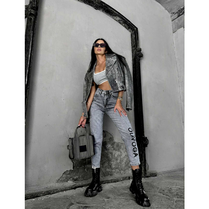 SPODNIE JENSOWE DENIM MOM FIT LOGO OLAVOGA LOFI GRAY